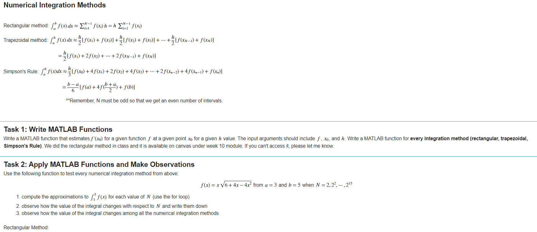 Solved Numerical Integration MethodsRectangular method: | Chegg.com