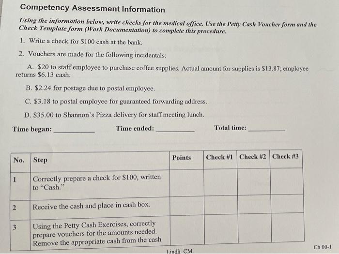 Solved Competency Assessment Information Using the | Chegg.com