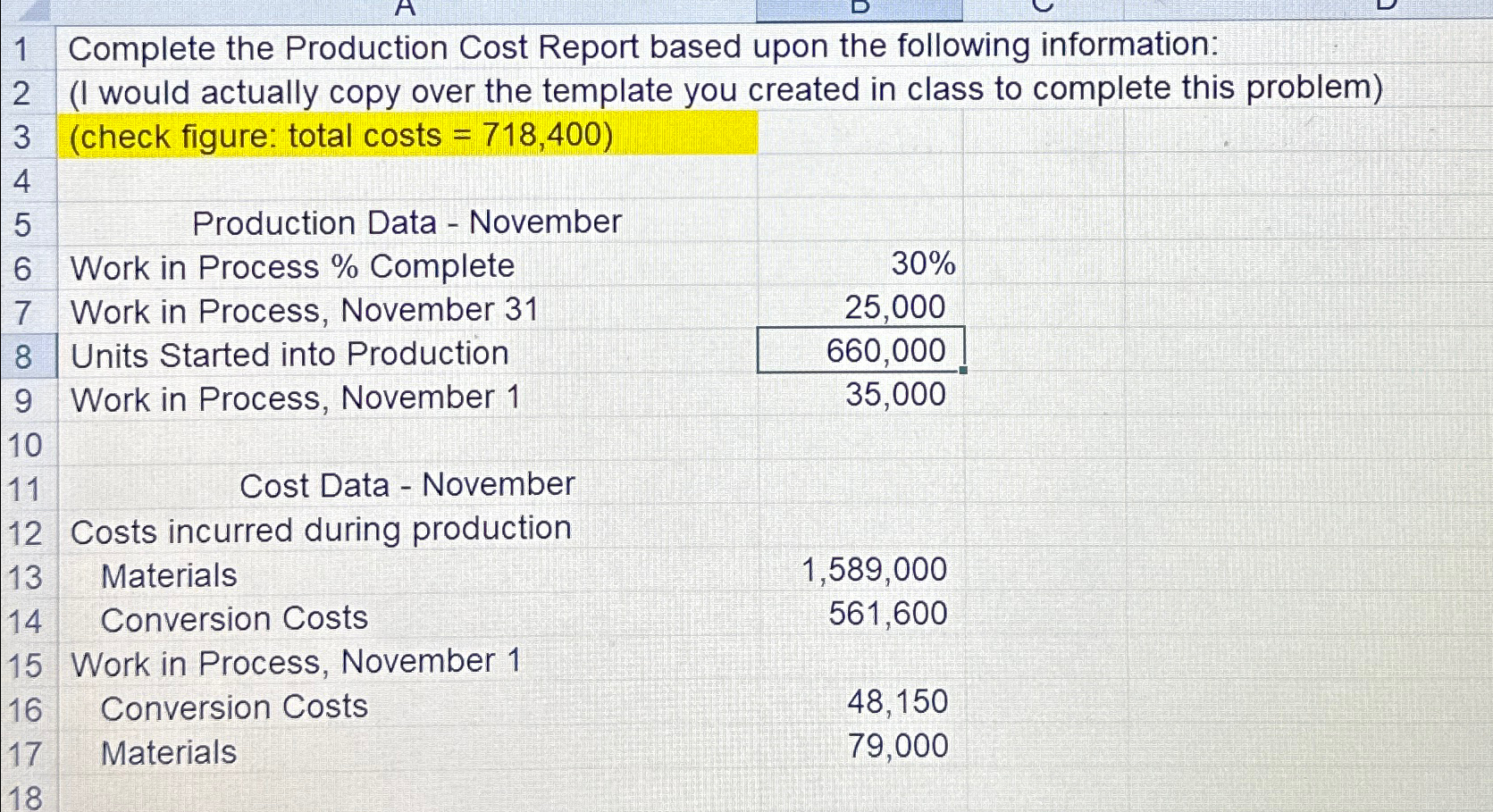 Solved 1 ﻿complete The Production Cost Report Based Upon The 8842