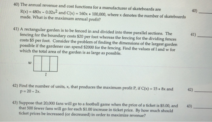 Solved 40 40 The Annual Revenue And Cost Functions For Chegg Com