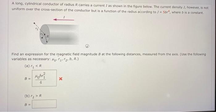 Solved A long, cylindrical conductor of radius R carries a | Chegg.com