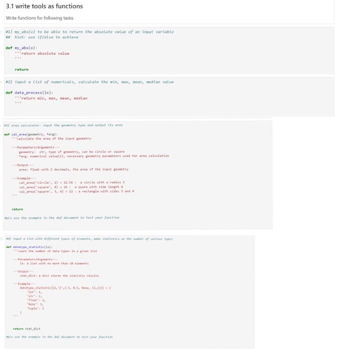 Solved 3.1 write tools as functions Write functions for | Chegg.com