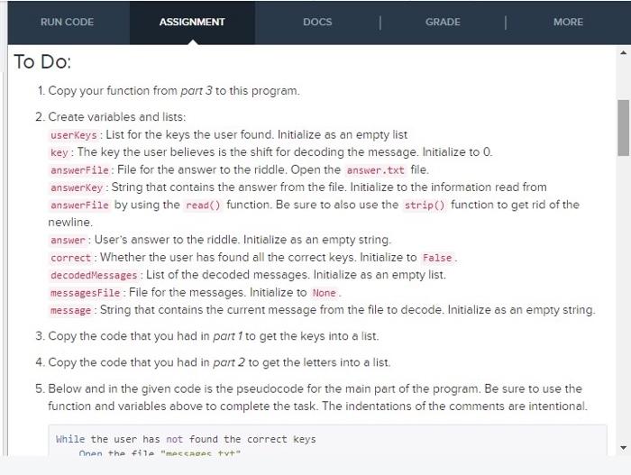 Solved RUN CODE ASSIGNMENT DOCS GRADE MORE 5 points Status: | Chegg.com