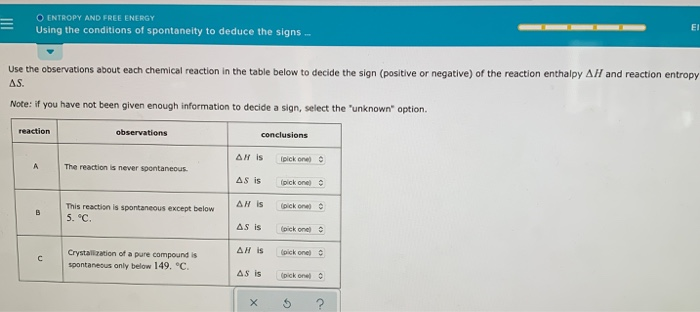 Solved O ENTROPY AND FREE ENERGY Using the conditions of | Chegg.com