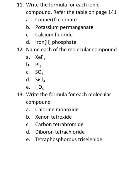 Solved 11. Write the formula for each ionic compound. Refer | Chegg.com