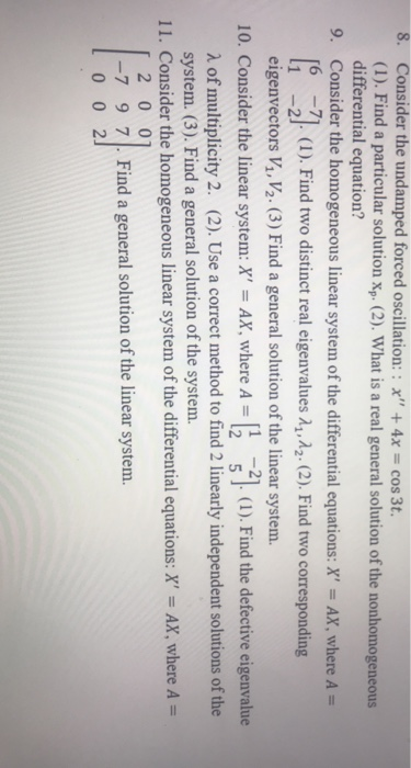Solved 11 1 - - 2 8. Consider the undamped forced | Chegg.com