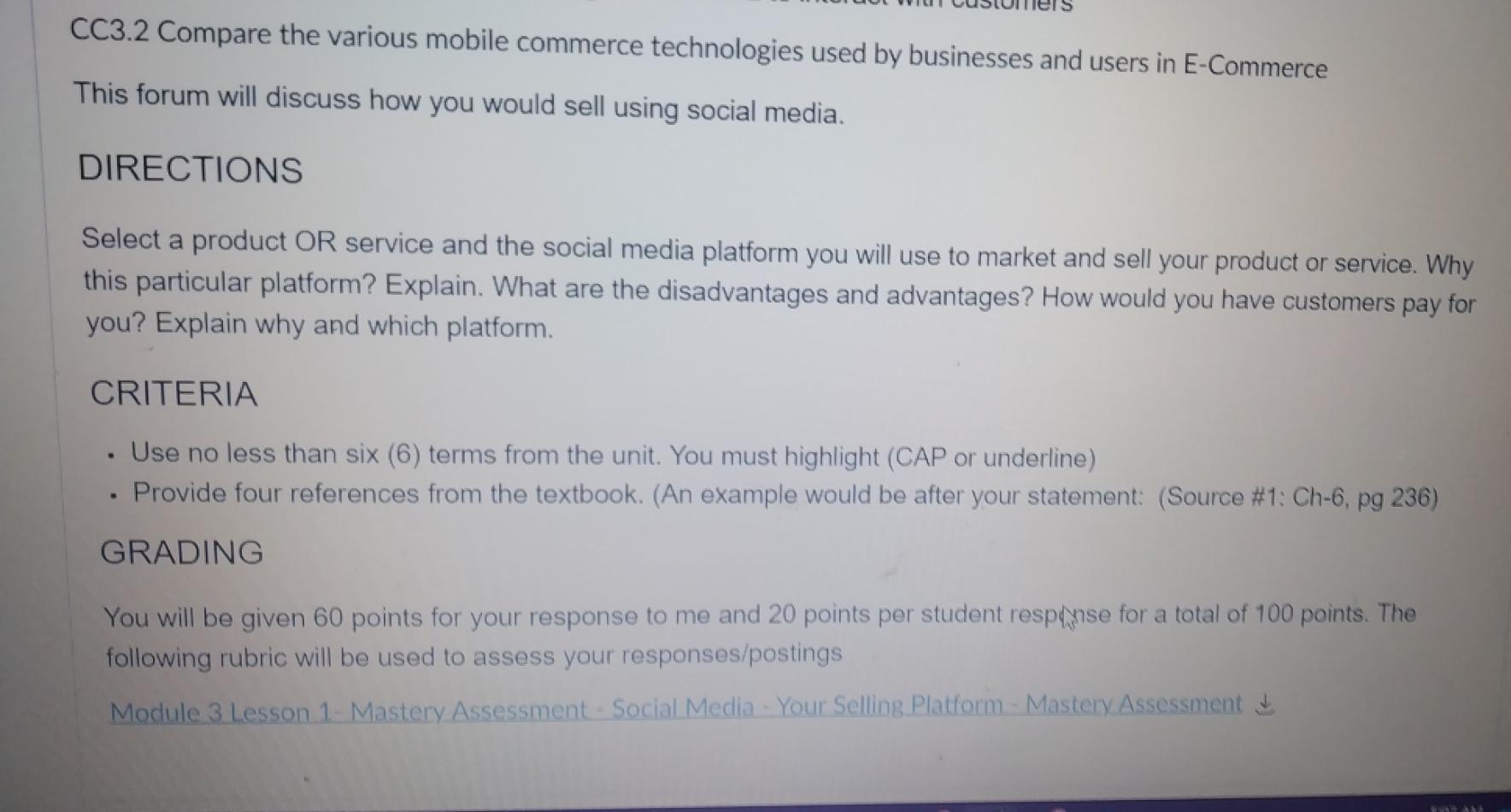 Solved Module 3 DQ - Social Media - Your Selling Platform - | Chegg.com
