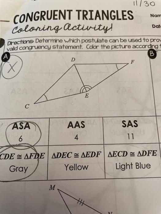 Solved 11/30 Nam CONGRUENT TRIANGLES Coloring Activity! Dat. | Chegg.com