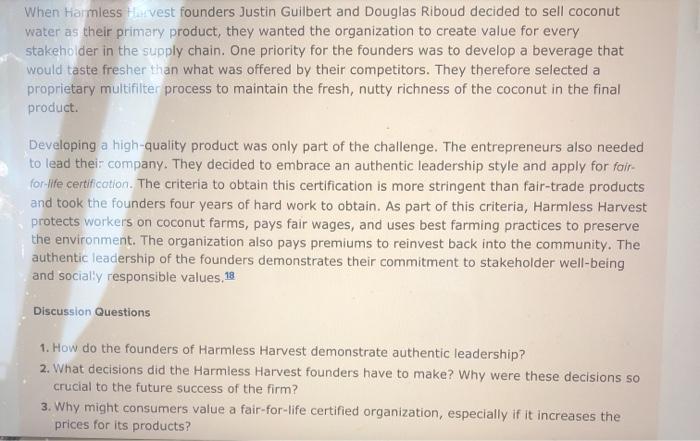 Solved When Harmless u vest founders Justin Guilbert and | Chegg.com