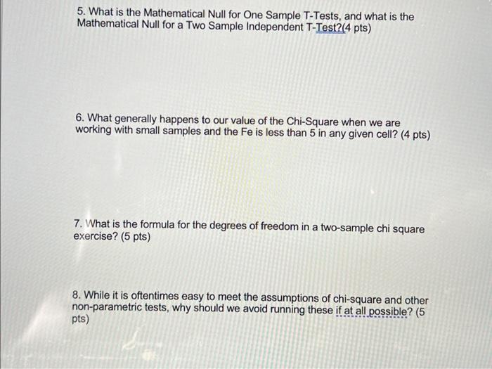 Solved 5. What is the Mathematical Null for One Sample | Chegg.com