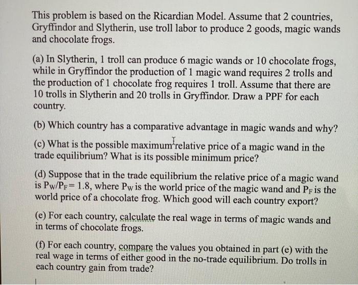 Solved This problem is based on the Ricardian Model. Assume | Chegg.com