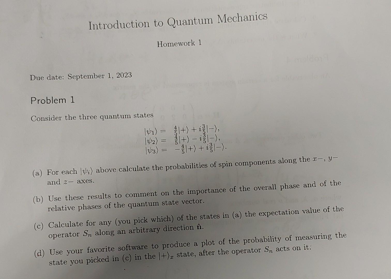 quantum mechanics homework solutions