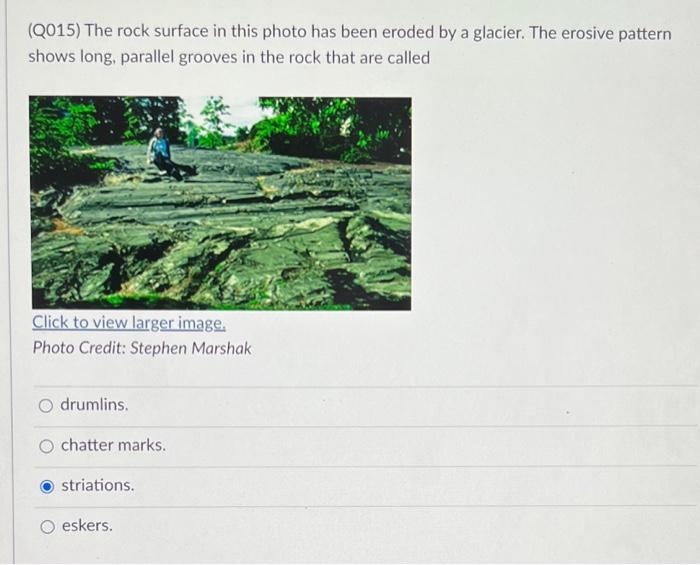 Solved (Q015) The rock surface in this photo has been eroded | Chegg.com