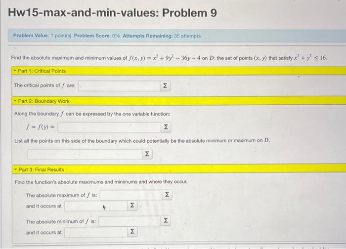 Solved Find the absolute maximum and minimum values of | Chegg.com
