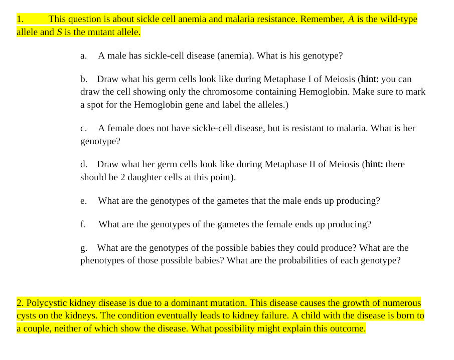 Solved 1. This question is about sickle cell anemia and | Chegg.com