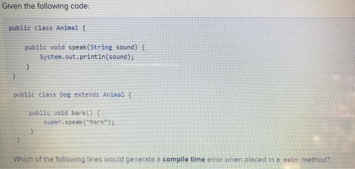 Solved C# Java class Animal { public void sound() {