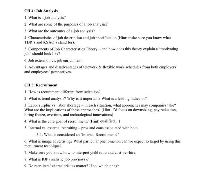 Solved CH 4: Job Analysis 1. What is a job analysis? 2. What | Chegg.com