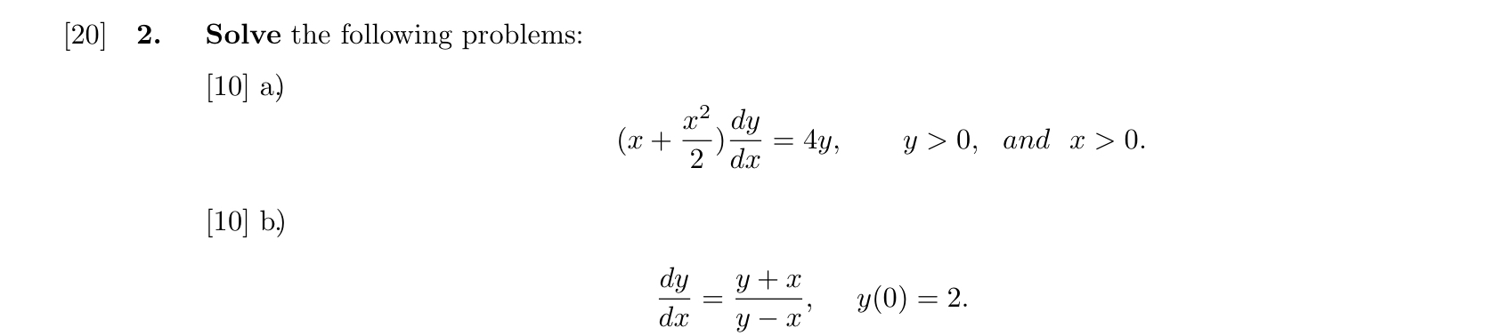 Solved [20] 2. ﻿Solve the following problems:[10] | Chegg.com