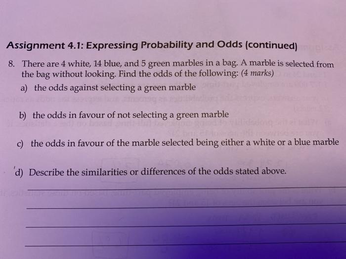 Solved Assignment 4.1: Expressing Probability and Odds | Chegg.com