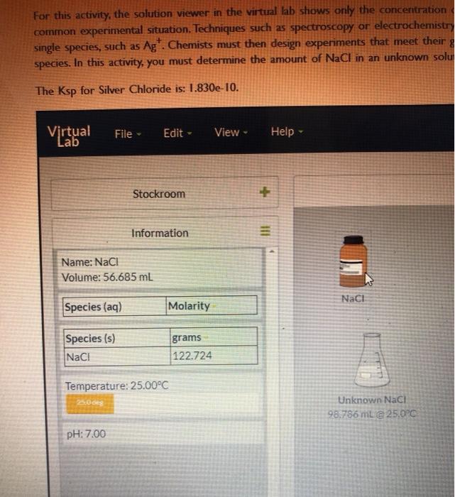 Solved Determine the concentration of an unknown NaCl