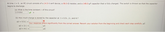 Solved At time t = 0, an RC circuit consists of a 14.5-V emf | Chegg.com