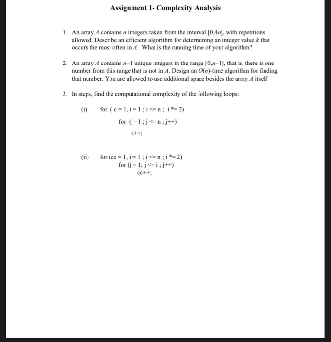 Solved Assignment 1 Complexity Analysis 1 An Array A Co Chegg Com