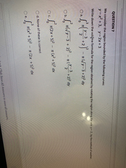 Solved QUESTION 7 We consider the region bounded by the | Chegg.com