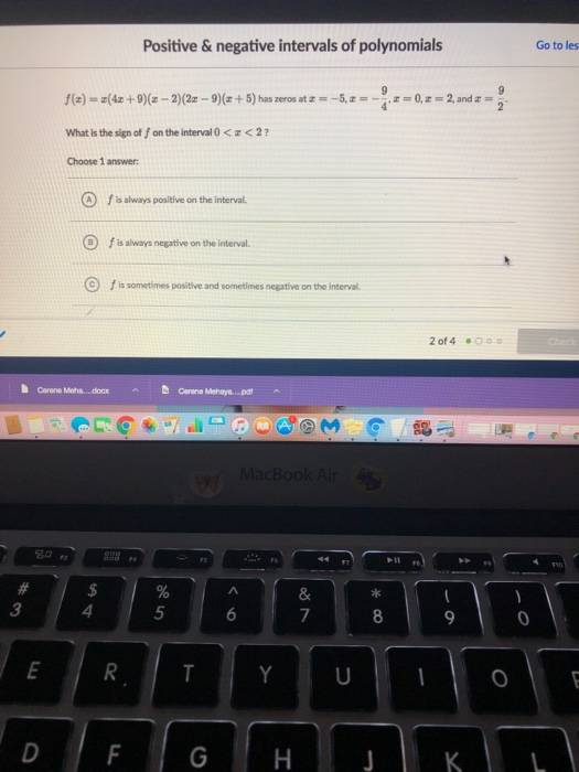 Solved Positive & negative intervals of polynomials Go to | Chegg.com