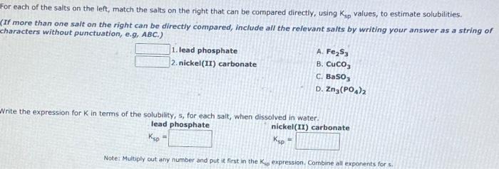 Solved For each of the salts on the left, match the salts on | Chegg.com