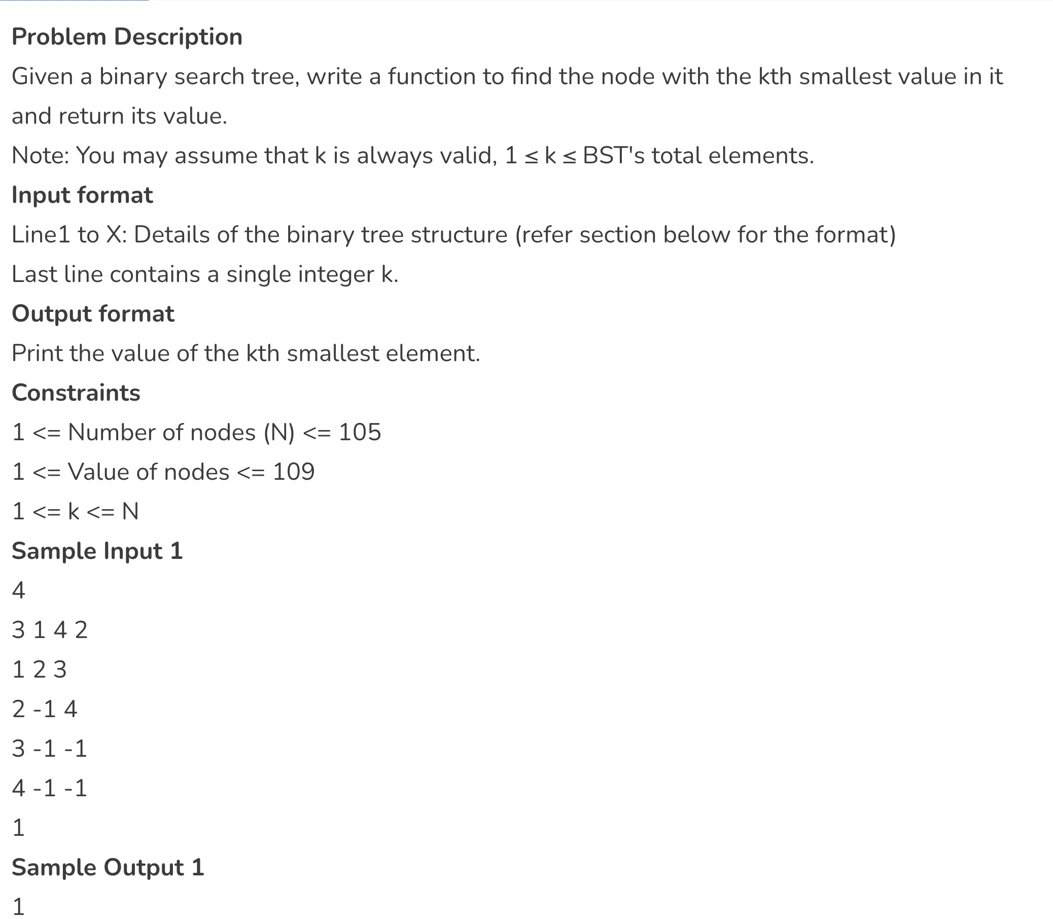 Solved Problem DescriptionGiven a binary search tree, write | Chegg.com