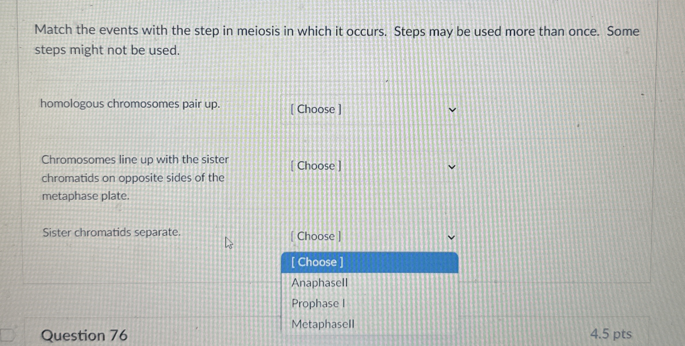Solved Match the events with the step in meiosis in which it | Chegg.com