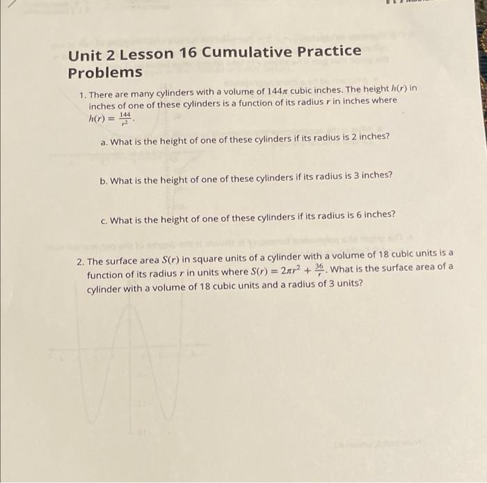 Solved Unit 2 Lesson 16 Cumulative Practice Problems 1. | Chegg.com