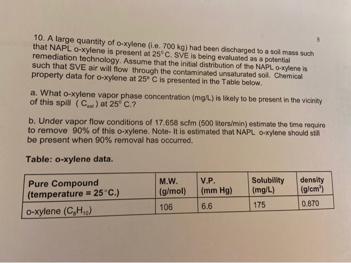 Solved 10 A Large Quantity Of O Xylene I E 700 Kg Had Chegg Com