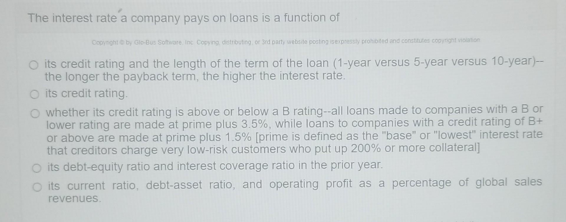 the interest rate a company pays on 1-year 5-year