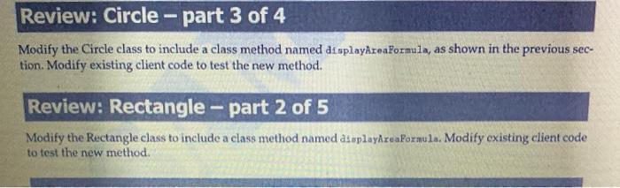 Solved Review: Circle - part 2 of 4 Modify the Circle class | Chegg.com