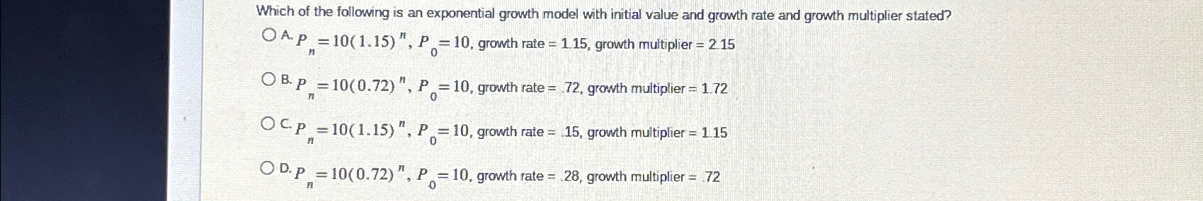 Solved Which of the following is an exponential growth model | Chegg.com