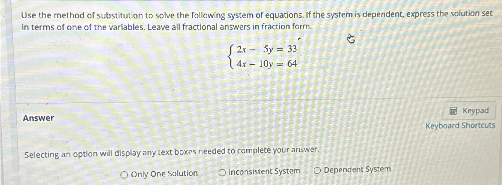 Solved Use the method of substitution to solve the following | Chegg.com