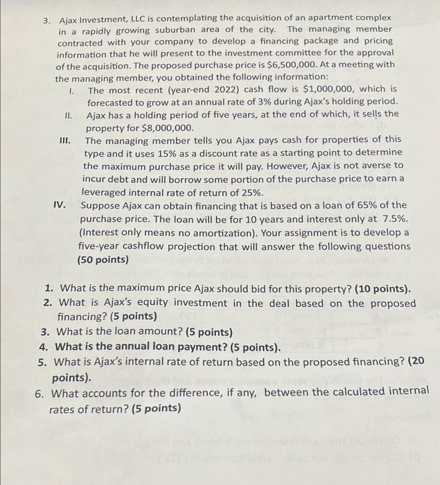 Solved 3. Ajax Investment, LLC is contemplating the