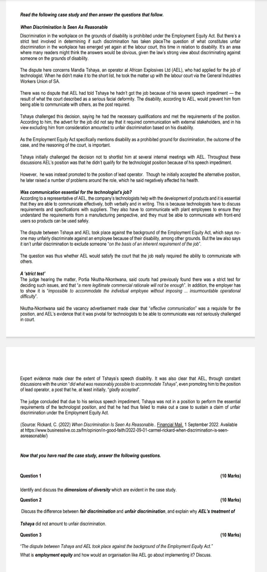 Solved Read the following case study and then answer the | Chegg.com
