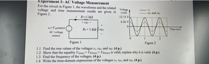Solved Experiment 1: AC Voltage Measurement For the circuit | Chegg.com