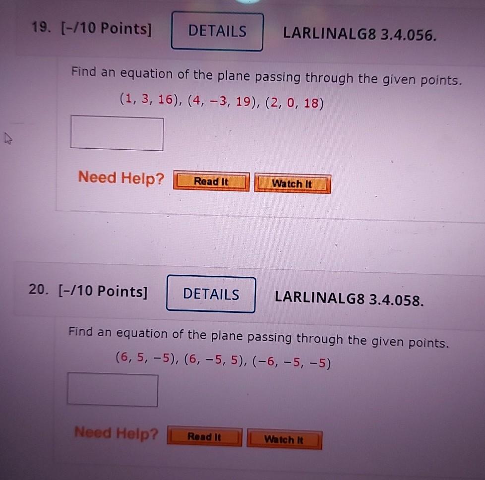 Solved Find An Equation Of The Plane Passing Through The