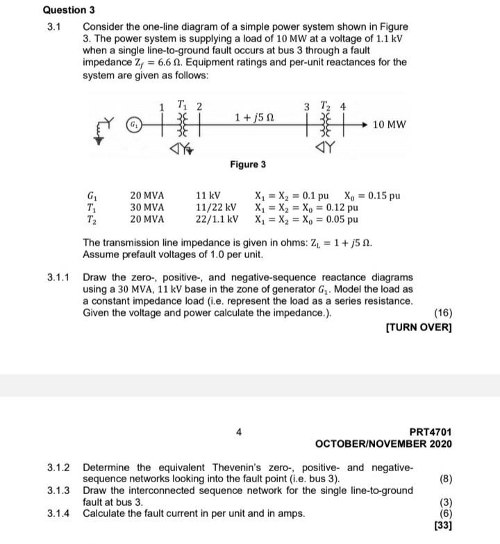 Solved Question 3 3.1 Consider the one-line diagram of a | Chegg.com