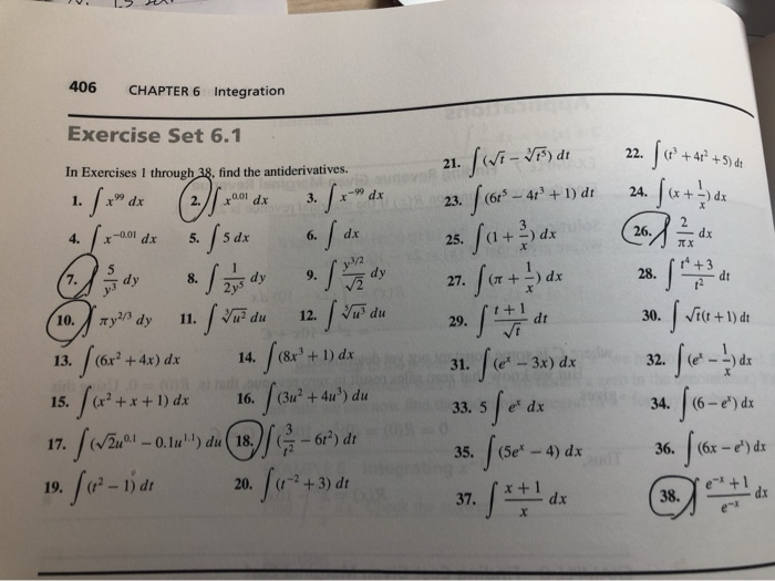 Solved V. HA 406 CHAPTER 6 Integration Exercise Set 6.1 In | Chegg.com