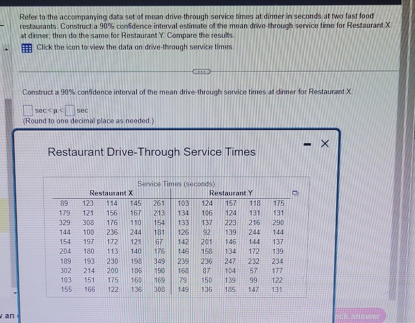 Solved Refer to the accompanying data set of mean | Chegg.com
