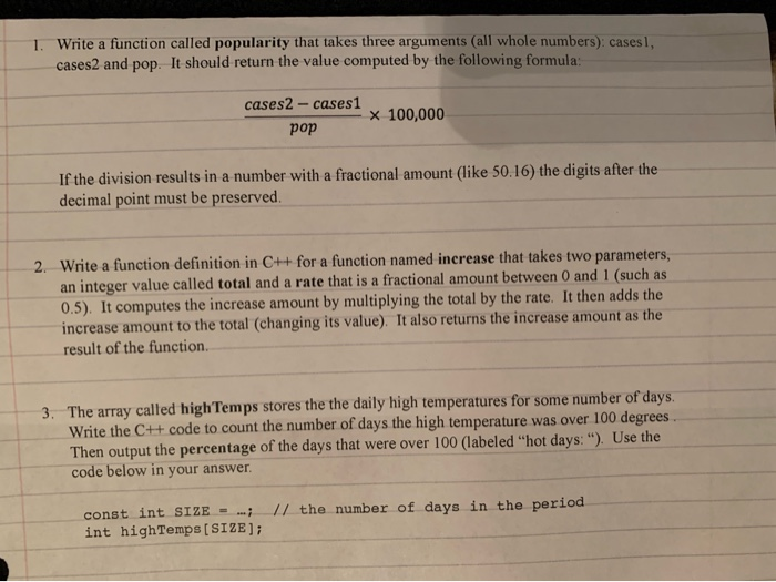 Solved 4. Given the following prototype of a function that | Chegg.com