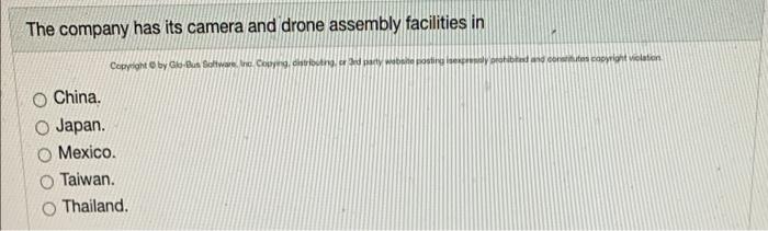 Solved The company has its camera and drone assembly | Chegg.com