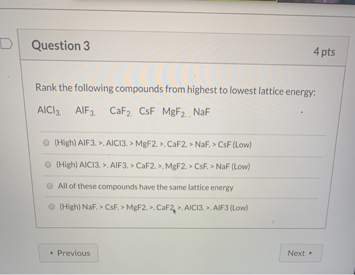 Solved Question 3 4 pts Rank the following compounds from | Chegg.com