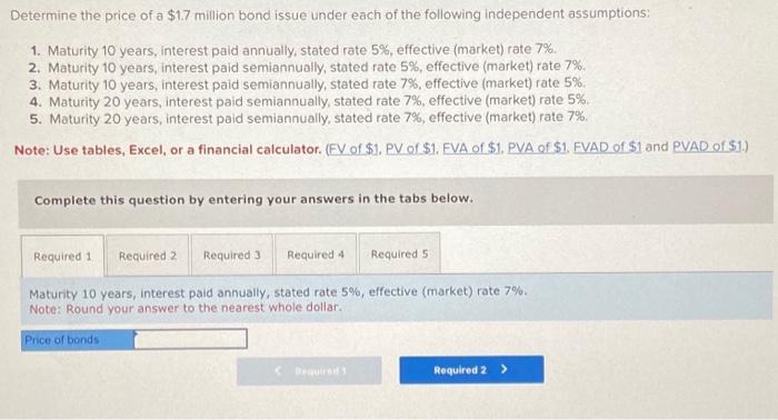 Solved Determine The Price Of A $1.7 Million Bond Issue | Chegg.com