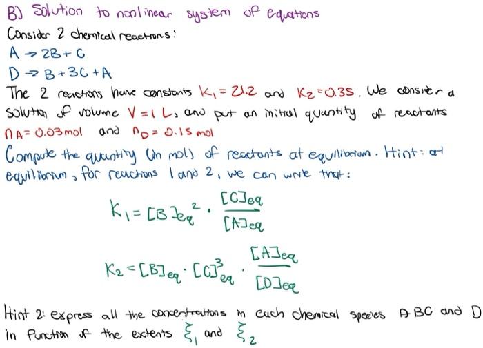 Solved B) Solution To Nonlinear System Of Equations Consider | Chegg.com