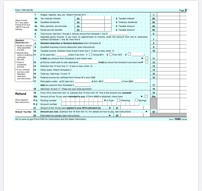 Solved Fill out Form 1040 and Schedule 1 Form for the | Chegg.com